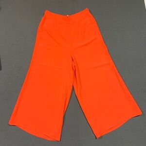 Women's M Wide Leg Bright Orange Cropped Culottes‎ Elastic Zip Waist Vaca Pants